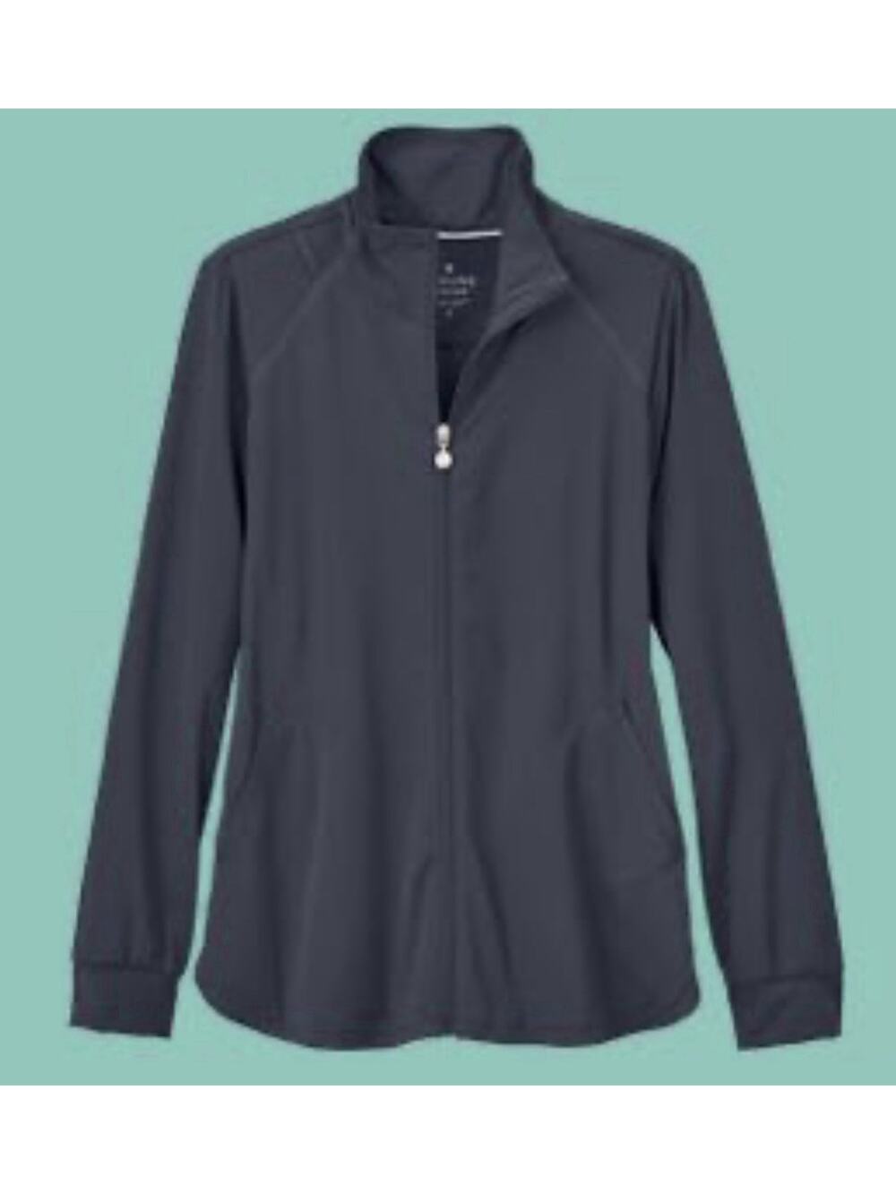 Beyond Scrubs Women's Melody Pocket Zip Front Mock Neck Jacket pewter large NWT
